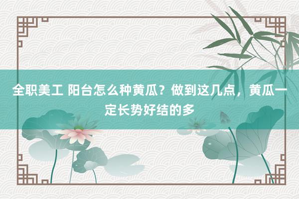 全职美工 阳台怎么种黄瓜？做到这几点，黄瓜一定长势好结的多